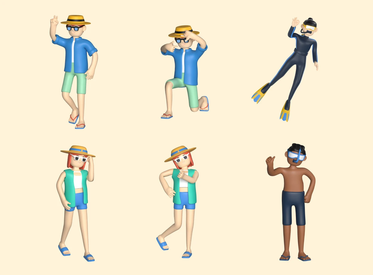 8 Traveling Characters 3d pack of graphics and illustrations