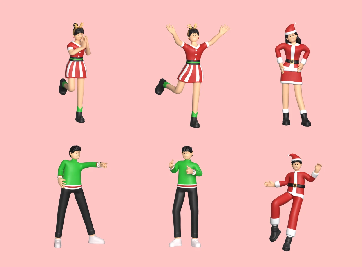 8 Christmas Characters 3d pack of graphics and illustrations