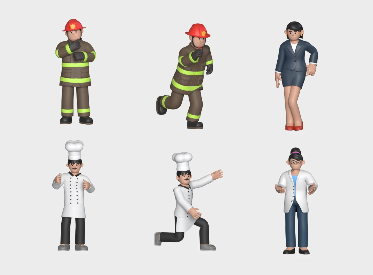 8 Professions Characters 3d pack of graphics and illustrations