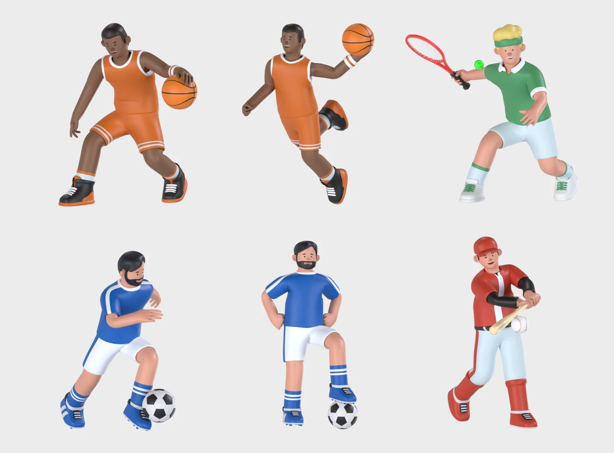 20 Sport Characters 3d pack of graphics and illustrations