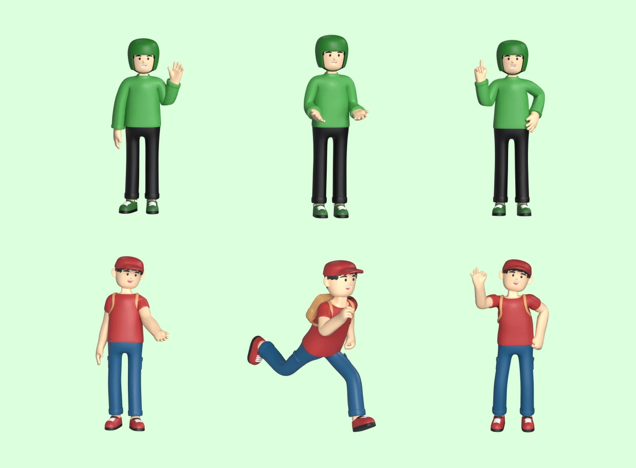 6 Delivery Characters 3d pack of graphics and illustrations