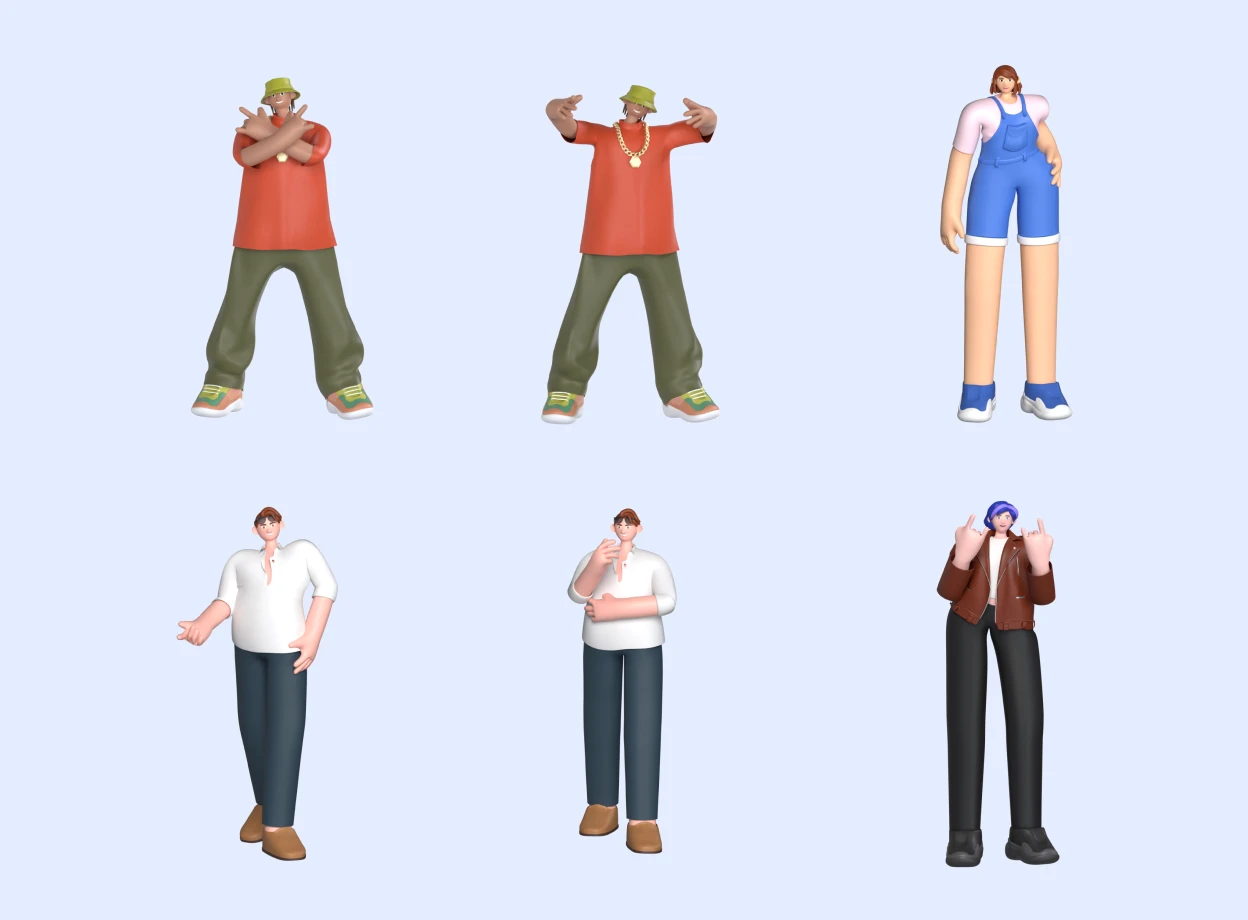 9 Stylish Characters 3d pack of graphics and illustrations