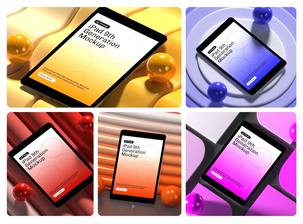 7 Ipad con tema de color degradado 3D Animated Mockup 3d pack of graphics and illustrations