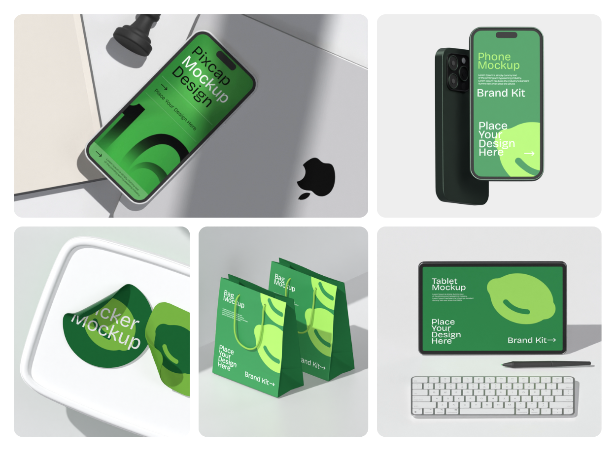 6 Unverzichtbare Branding-Mockups 3d pack of graphics and illustrations