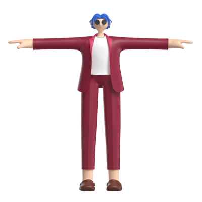 Fashion Boy 3D Character With Blue Hair Wearing Berry Red Suit And Sunglasses 3D Graphic