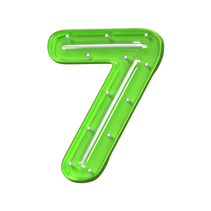 3D Number 7 Shape Neon Text