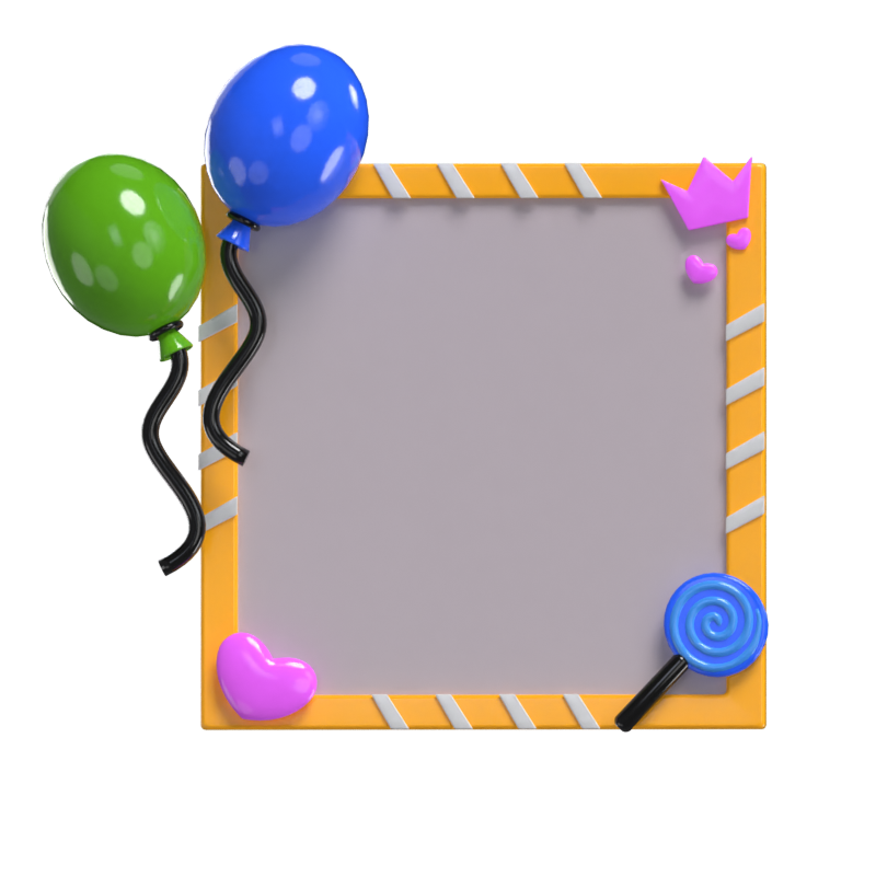 3D Polaroid With Two Balloons And Lollipop Model 3D Graphic