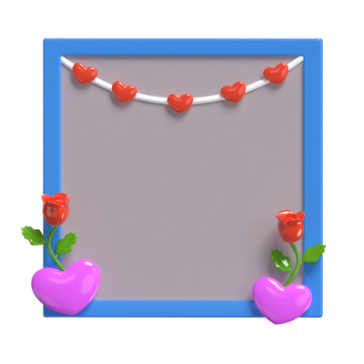3D Polaroid  With Roses And Hearts Model 3D Graphic
