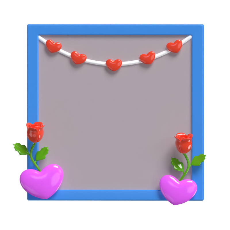 3D Polaroid  With Roses And Hearts Model 3D Graphic