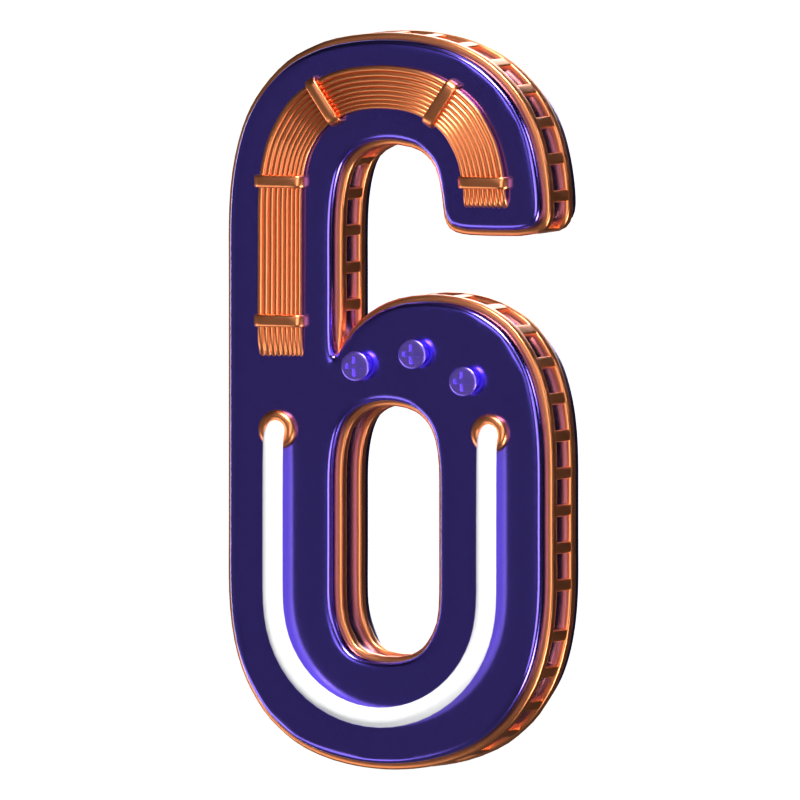 3D Number 6 Shape Condensed Future Text 3D Graphic