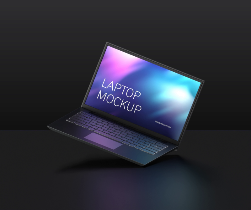 Laptop On The Floor With Dark Theme 3D Mockup