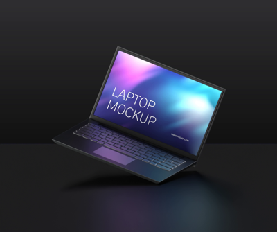Laptop On The Floor With Dark Theme 3D Mockup 3D Template
