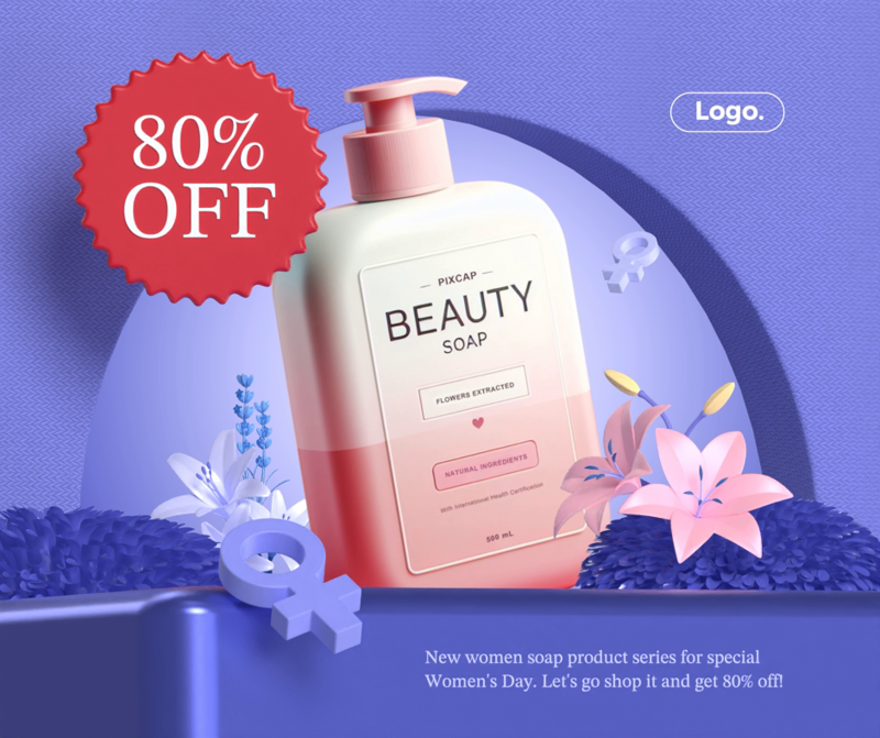 3D Product Display For Beauty Soap Product With Flowers And Female Symbol For Celebrate Women's Day 3D Template