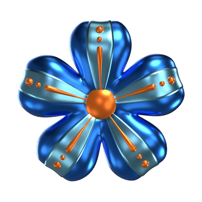  3D Flower Shape Blue Petals With Gold Shades 3D Graphic