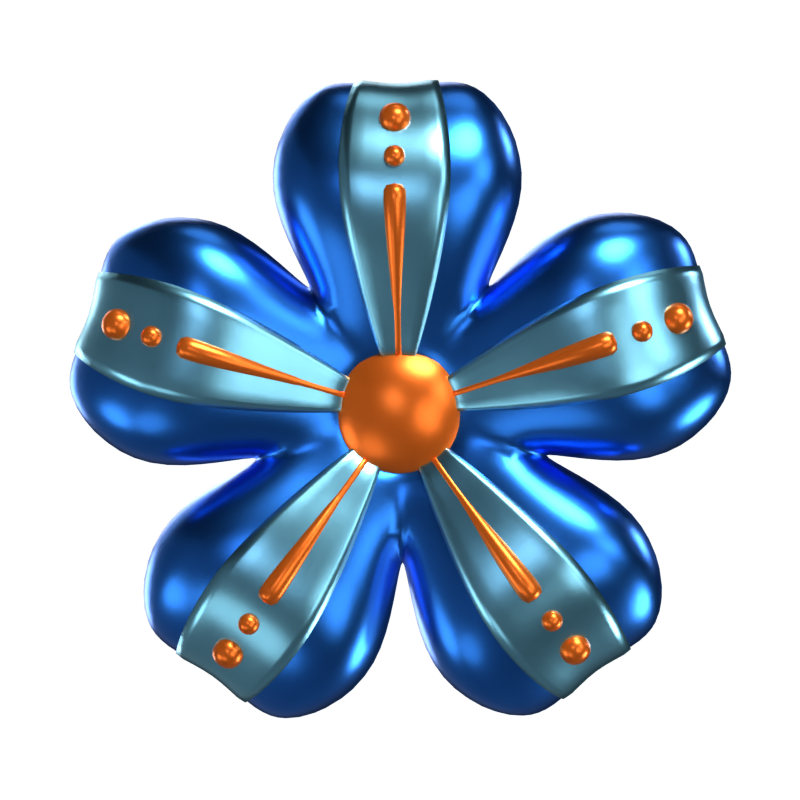  3D Flower Shape Blue Petals With Gold Shades 3D Graphic