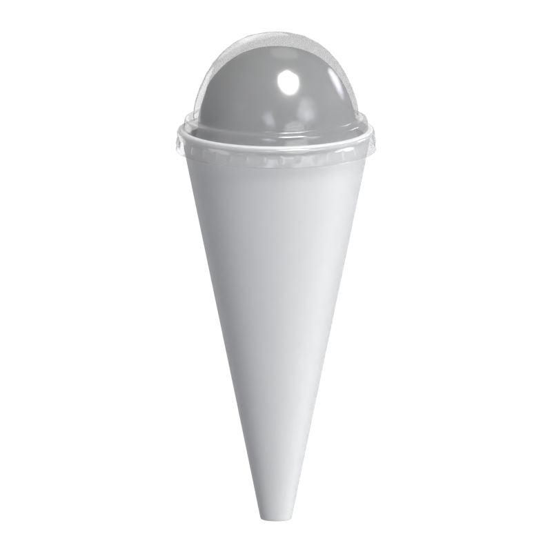 3D Ice Cream Single Ball Scoop In Cone With Transparent Dome Shaped Cap 3D Graphic