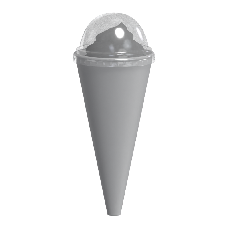 3D Swirled Ice Cream In Plastic Cone With Transparent Dome Shaped Cap