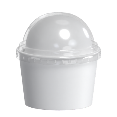 3D Ice Cream Single Ball Scoop In Plastic Cup With Transparent Dome Shaped Cap 3D Graphic
