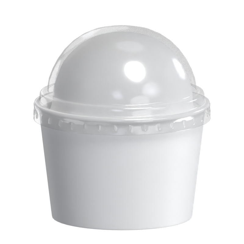 3D Ice Cream Single Ball Scoop In Plastic Cup With Transparent Dome Shaped Cap 3D Graphic