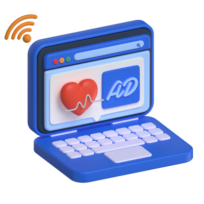 Laptop Displaying Health Website 3D Scene 3D Illustration