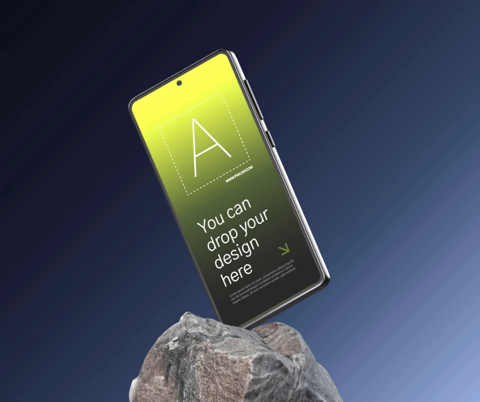 Phone Product On The Rock 3D Animation Mockup 3D Template
