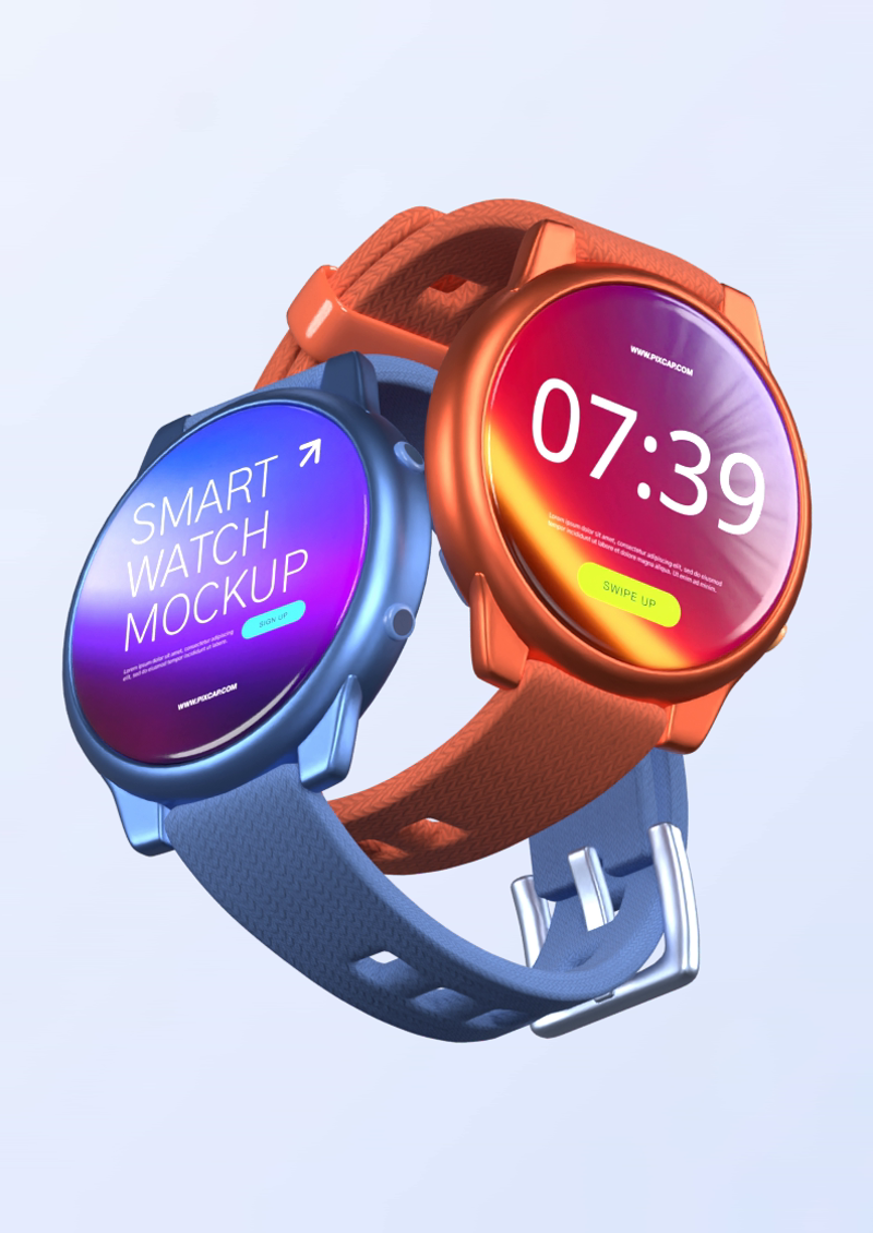 Rounded Smart Watch 3D Mockup With Rotating Animation 3D Template