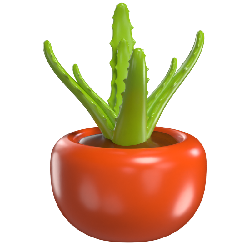 3D Aloe Vera In Red Pot Natural Beauty  3D Graphic