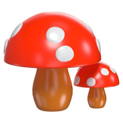 3D Two Mushroom Whimsical Fungi Duo With Vibrant Color 3D Graphic