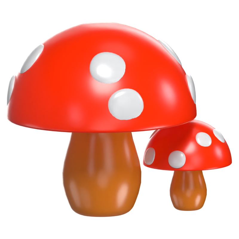 3D Two Mushroom Whimsical Fungi Duo With Vibrant Color 3D Graphic