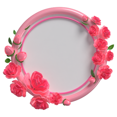 3D Fantasy Frame With Pink Flowers And Buds  3D Graphic