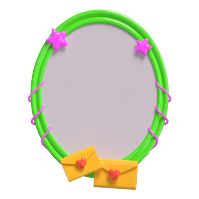 3D Oval Shaped Frame With Two Envelopes And Stars 3D Graphic