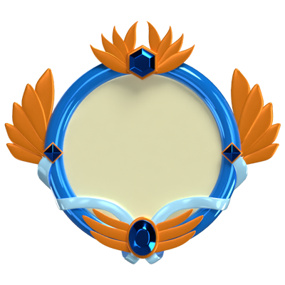 3D Fantasy Frame Blue With Gold Wings   3D Graphic