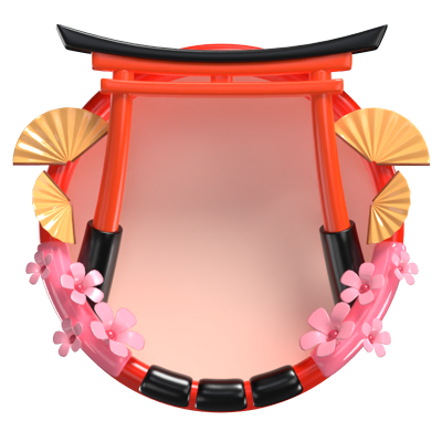 3d fantasy frame mit japanischem tor und kirschblüten 3D Graphic