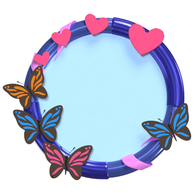 3D Fantasy Frame With Butterflies And Hearts  3D Graphic