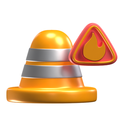 3D Traffic Cone WIth Fire Sign 3D Graphic