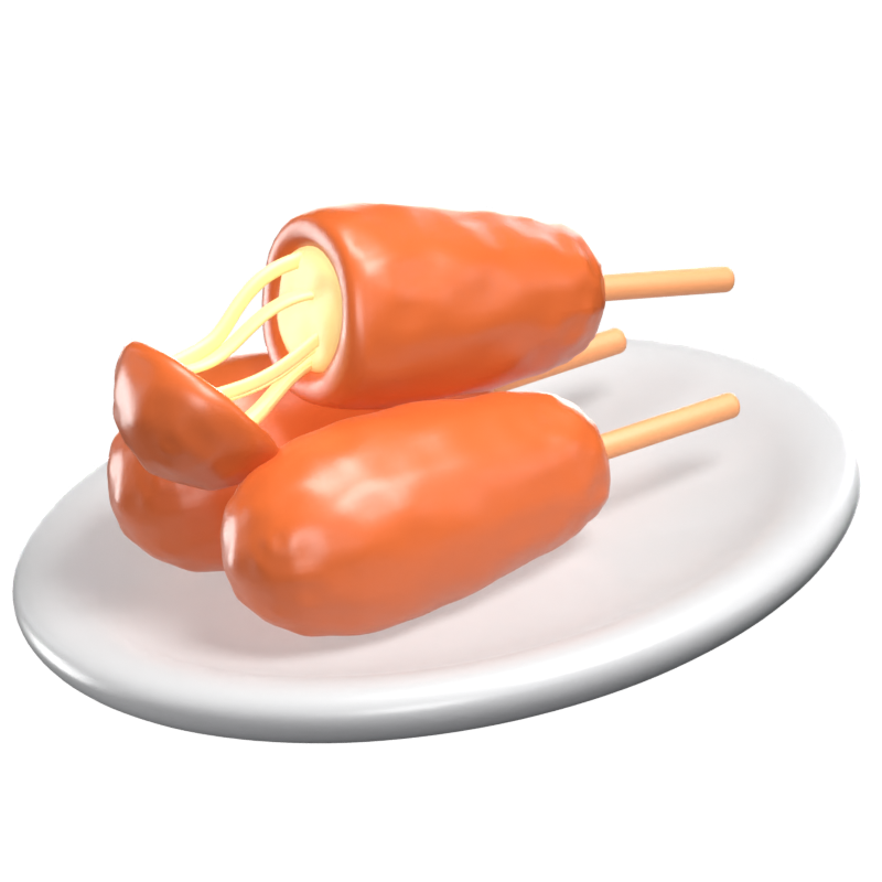 Three Corndog On A Plate 3D Icon 3D Graphic