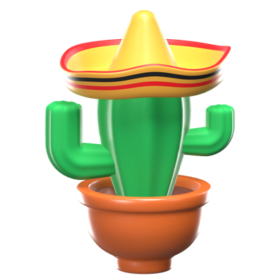 3D Cactus With Hat In A Pot 3D Graphic