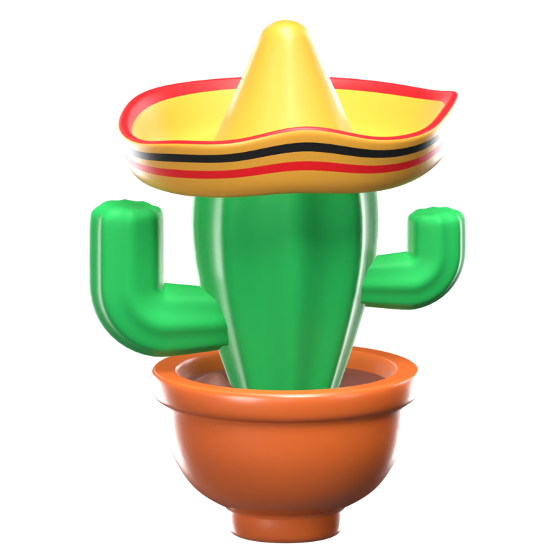 Cactus 3D con sombrero en una maceta 3D Graphic