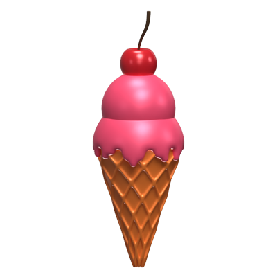 Gelato 3D Icon With Cherry Topping 3D Graphic