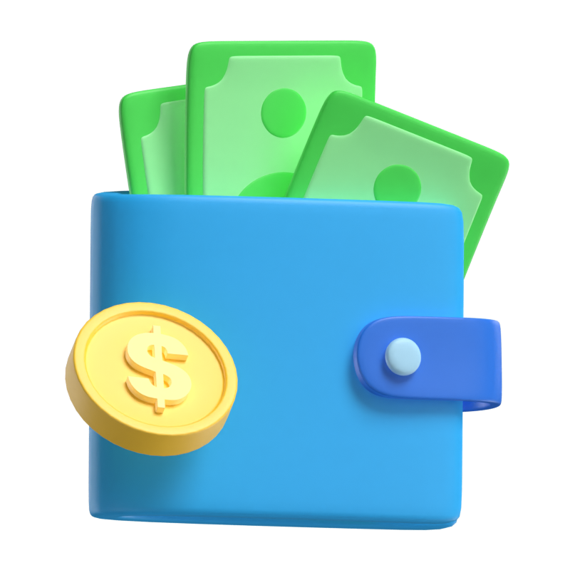 A Wallet Containing Banknotes And Coins 3D Scene 3D Illustration