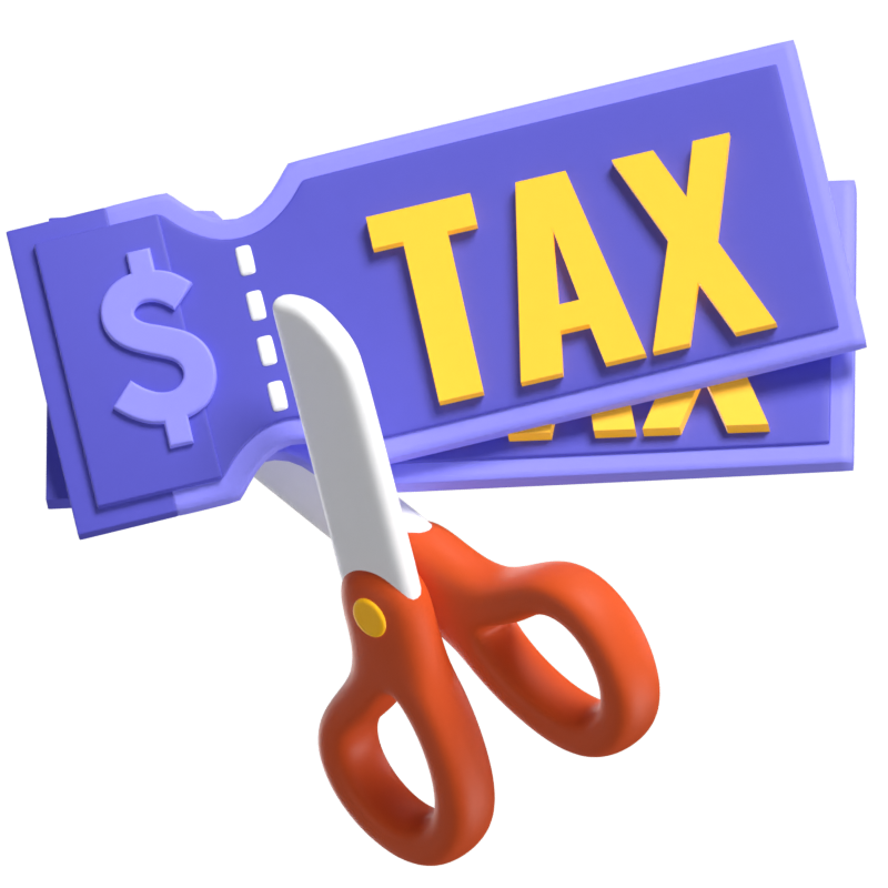 Tax Deduction With Scissors 3D Scene 3D Illustration