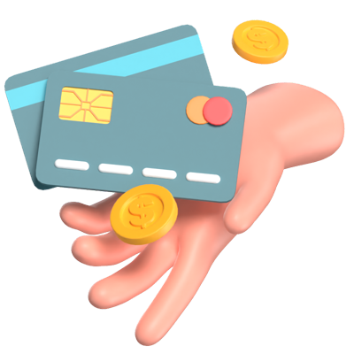 Hand Presenting Credit Cards And Coins 3D Scene 3D Graphic