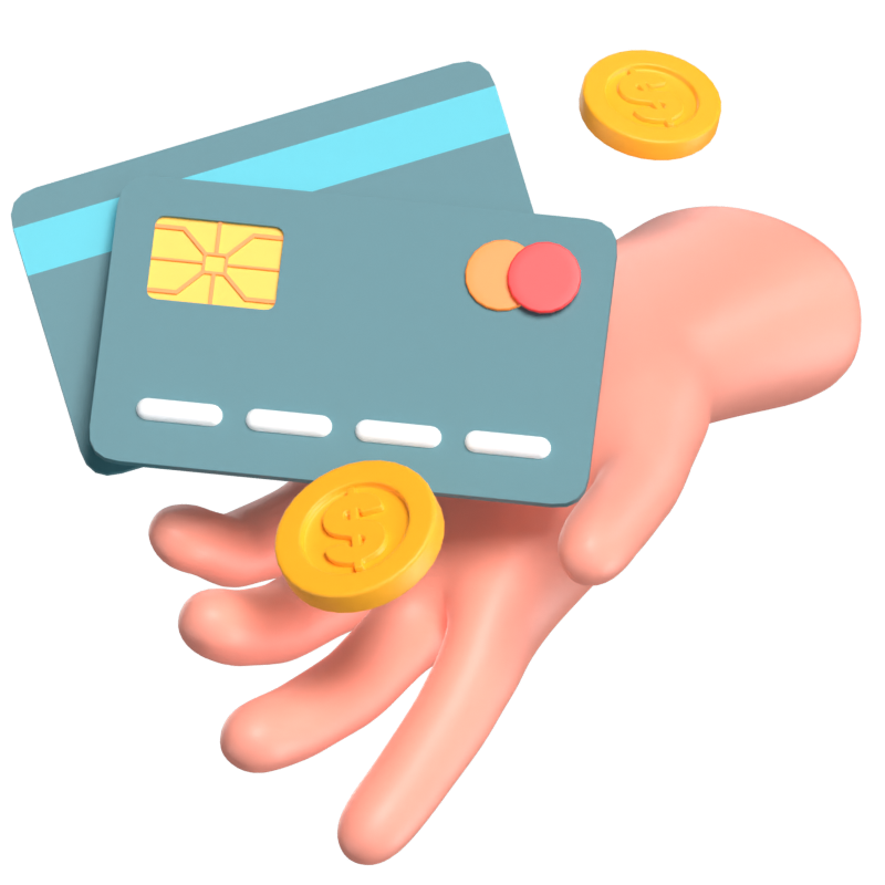 Hand Presenting Credit Cards And Coins 3D Scene 3D Illustration