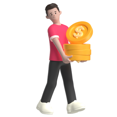 Boy Holding Up Dollar Coins 3D Scene 3D Graphic