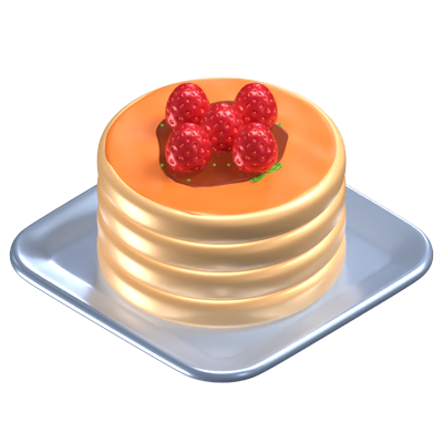 3D Four Pancake With Strawberries And Syrup Model 3D Graphic