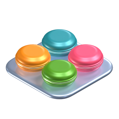 Four Macaroons On A Plate 3D Icon 3D Graphic