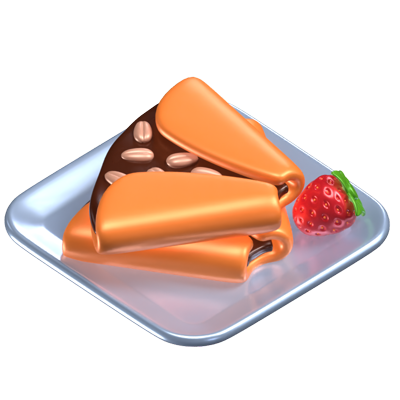 Sweet Chocolate Crepe 3D Icon With A Strawberry On A Plate 3D Graphic