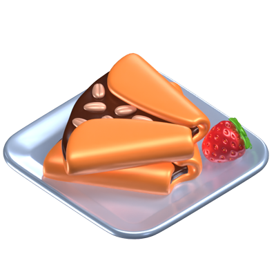 crepe de chocolate dulce icono 3d con una fresa en un plato 3D Graphic