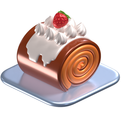 Roll Cake 3D Icon With A Strawberry Topping 3D Graphic