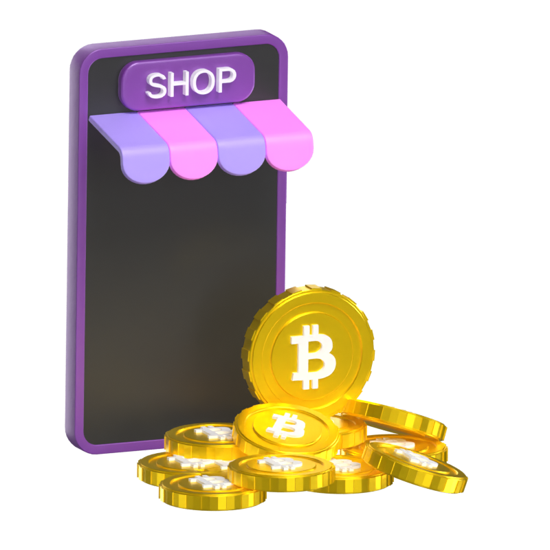 Establishing Shop For Bitcoin Transactions 3D Scene 3D Illustration